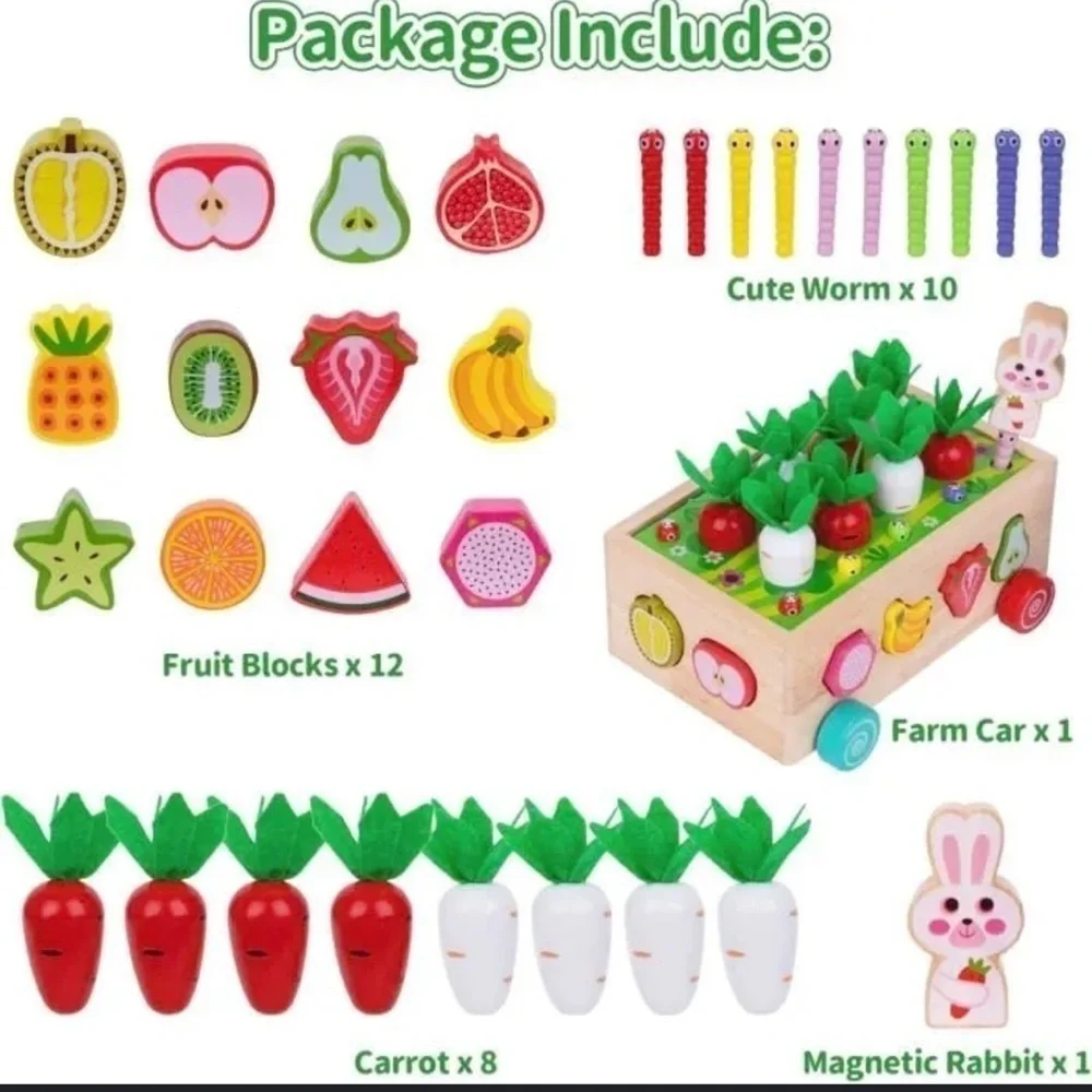 KMTJT Toddlers Wooden Toys Farm Orchard Intelligence Car New Open Box